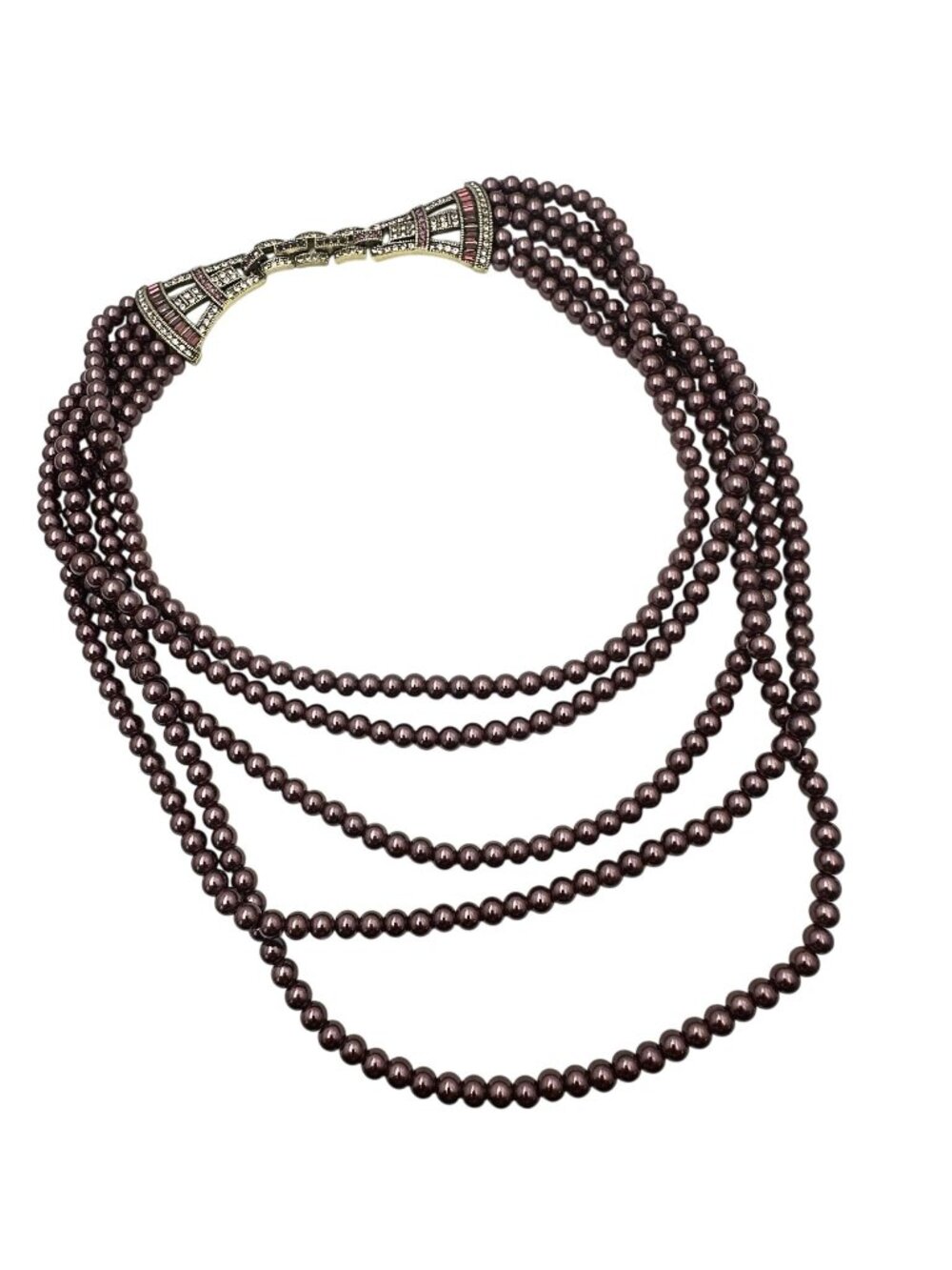 Heidi Daus Necklace Multicolor Crystal Purple Faux Pearl Bronze Statement 18"